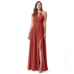 AZAZIE EVALLEEN Terracotta A-Line Pleated Chiffon Floor-Length Dress size A2